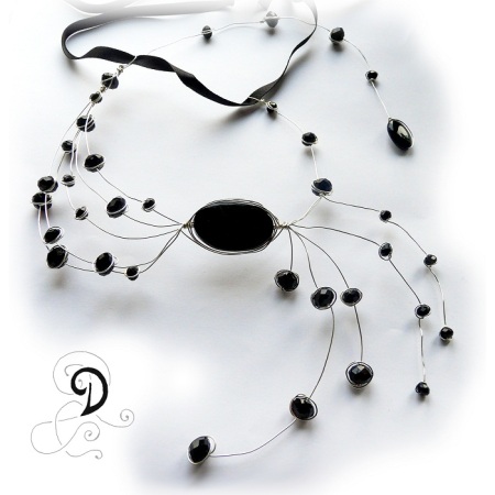 00 The black scorpion bijuterii handmade jewelry colier placat cu argint silver plated necklace onyx onix Bohemia crystal cristal Boemia negru
